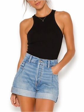 AGOLDE Rianne High Neck Racerback Bodysuit Women's Small Black Stretch Fitted